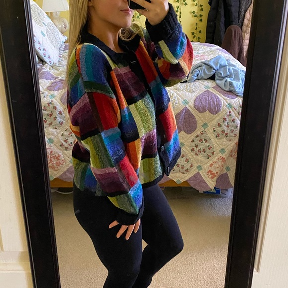 Vintage Thrifted Rainbow Patchwork Button-Up Cardigan - Picture 15 of 15